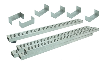 Entwässerungsrinnen Edelstahl superflach Rost Längsschlitzdesign SET Typ 5, System 35/80
